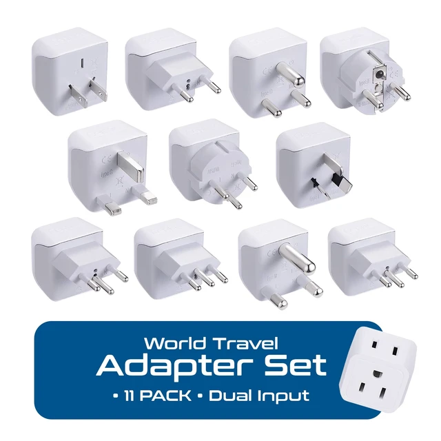 Alt view image 3 of 7 - World Travel Adapter Set - 2 in 1 USA to Europe, Asia, Africa, India, Japan, Australia, Brazil, China, Israel and more - 11 Pack - Safe Grounded - Works with Cell phones, Laptops, Chargers