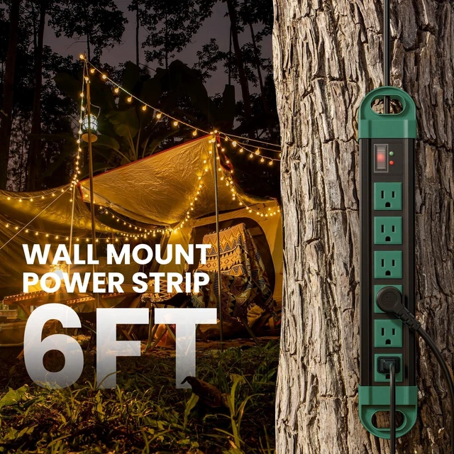 Alt view image 7 of 7 - GFCI Outdoor Power Strip Weatherproof IPX6 Waterproof, Green 6FT Surge Protector 2700J with 6 Plug Extender Port, Exterior Long Extension Cord with Multiple Outlet for Garden Christmas Decor
