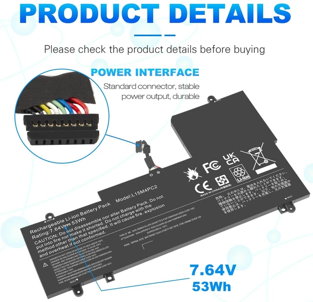 Alt view image 3 of 7 - L15L4PC2 L15M4PC2 Laptop Battery Compatible with Ideapad Yoga 710-11 710-14IKB 710-14ISK 710-15IKB 710-15ISK 710-151KB 710-14ISK-IFI 710-14ISK-ISE Series Notebook 5B10K90802 5B10K90778
