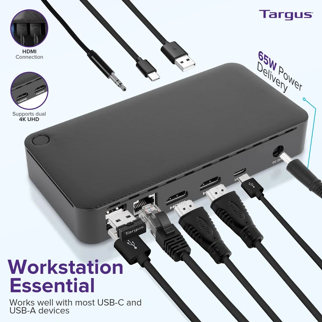 Alt view image 2 of 6 - USB C Docking Station Universal DV4K, USB C Laptop Docking Station Dual Monitor 2 HDMI, 65W Power Delivery, DisplayLink Works w/Operating Systems Like Windows, Mac, Android, iOS (DOCK310USZ)