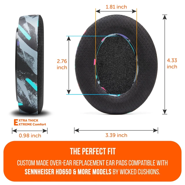 Alt view image 5 of 7 - Freeze HD6XX - Cooling Gel Earpads for Sennheiser HD6XX, HD58X & HD600 Made by Wicked Cushions Also fits HD650, HD660S, HD660S2, HD580 & HD565. Extra Comfortable & Cool 90's Black