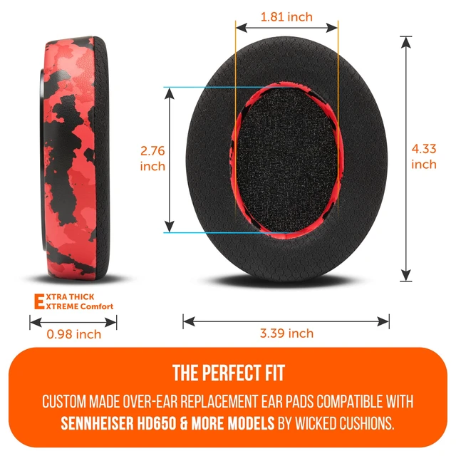 Alt view image 5 of 7 - Freeze HD6XX - Cooling Gel Earpads for Sennheiser HD6XX, HD58X & HD600 Made by Wicked Cushions Also fits HD650, HD660S, HD660S2, HD580 & HD565. Extra Comfortable & Cool Red Camo