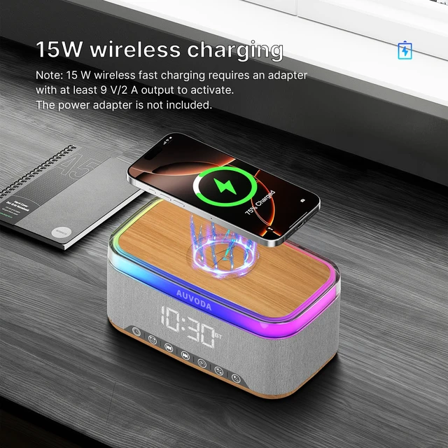Alt view image 4 of 7 - S300 Bluetooth Speaker with Wireless Charging & LED Lights 16 W Stereo, TWS Pairing, BT 5.3, Wake-Up Function, TF & AUX Inputs, 3600 mAh Battery, for Home, Office & Bedroom