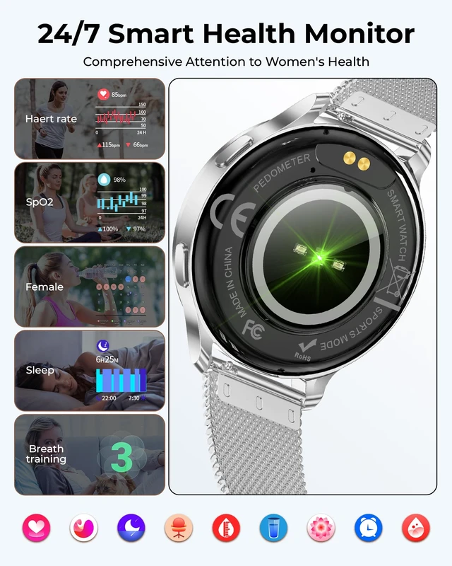 Alt view image 5 of 7 - Smart Watch for Women, 1.27" HD Fitness Tracker with 4 Bands & Necklace Gift Set, Heart Rate SpO2 Sleep Monitor, 120+ Sport Modes, Call & Notifications, Smartwatch for Android iPhone, 40mm Silver