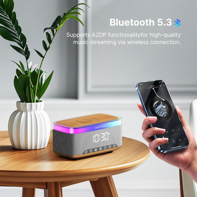 Alt view image 7 of 7 - S300 Bluetooth Speaker with Wireless Charging & LED Lights 16 W Stereo, TWS Pairing, BT 5.3, Wake-Up Function, TF & AUX Inputs, 3600 mAh Battery, for Home, Office & Bedroom