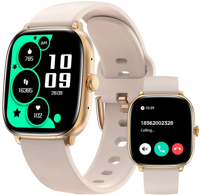Main image of Android Smart Watches for Women, 1.75 AMOLED Touchscreen, Bluetooth Calling, Heart Rate/SpO2/Sleep Monitor, Long Battery, IP68 Waterproof Finess Watch Compatible with iPhone Android (Gold)