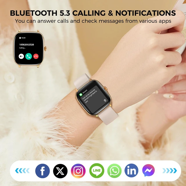 Alt view image 4 of 7 - Android Smart Watches for Women, 1.75 AMOLED Touchscreen, Bluetooth Calling, Heart Rate/SpO2/Sleep Monitor, Long Battery, IP68 Waterproof Finess Watch Compatible with iPhone Android (Gold)