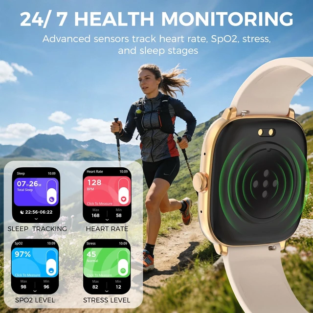 Alt view image 3 of 7 - Android Smart Watches for Women, 1.75 AMOLED Touchscreen, Bluetooth Calling, Heart Rate/SpO2/Sleep Monitor, Long Battery, IP68 Waterproof Finess Watch Compatible with iPhone Android (Gold)