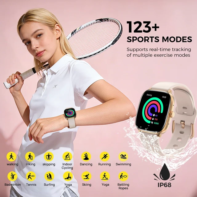 Alt view image 6 of 7 - Android Smart Watches for Women, 1.75 AMOLED Touchscreen, Bluetooth Calling, Heart Rate/SpO2/Sleep Monitor, Long Battery, IP68 Waterproof Finess Watch Compatible with iPhone Android (Gold)