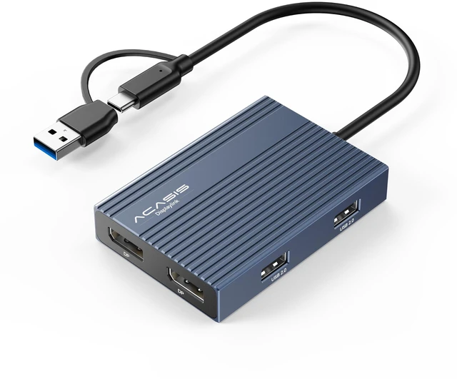 Main image of Dual DP DisplayLink Adapter for M1/M2/M3/M4 MacBook Air/Pro 4K@60Hz DisplayPort Docking Station, 2 DP & 3 USB-A, 100W PD Charging (Support Video Transmission,No HDMI, Driver Required)