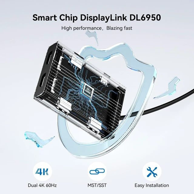 Alt view image 5 of 7 - Dual DP DisplayLink Adapter for M1/M2/M3/M4 MacBook Air/Pro 4K@60Hz DisplayPort Docking Station, 2 DP & 3 USB-A, 100W PD Charging (Support Video Transmission,No HDMI, Driver Required)