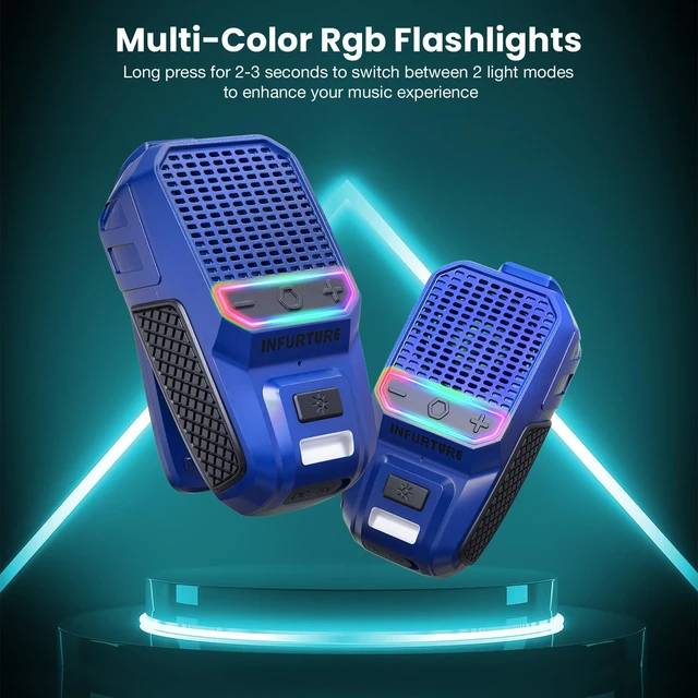 Alt view image 3 of 7 - Clip on Speaker Wearable Bluetooth Speaker with RGB/Flashlight Shower Speake Built-in Noise Reduction Mic, Bathroom Speakers for Hands-Free Music/Calls-for Work/Riding/Outdoor, Ideal Gifts