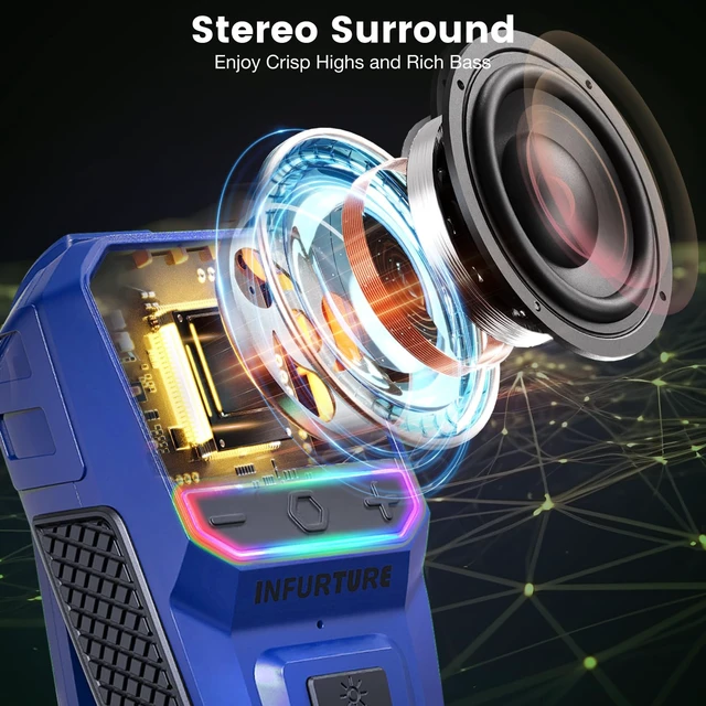 Alt view image 6 of 7 - Clip on Speaker Wearable Bluetooth Speaker with RGB/Flashlight Shower Speake Built-in Noise Reduction Mic, Bathroom Speakers for Hands-Free Music/Calls-for Work/Riding/Outdoor, Ideal Gifts