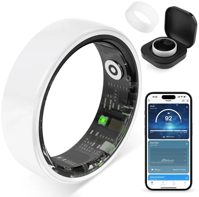 Main image of Smart Ring for Women, Health Tracker & 5ATM, R02. (White Ceramic, 8#) Smart Ring & No Subscription Fee, Menstrual Cycle, Skin Temperature, Heart Rate, Sleep Health Monitoring, Sports Tracking