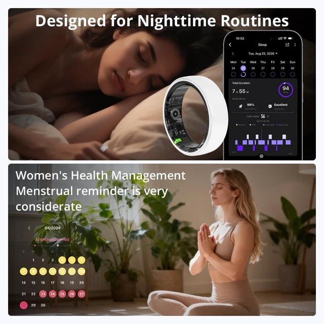 Alt view image 3 of 7 - Smart Ring for Women, Health Tracker & 5ATM, R02. (White Ceramic, 8#) Smart Ring & No Subscription Fee, Menstrual Cycle, Skin Temperature, Heart Rate, Sleep Health Monitoring, Sports Tracking