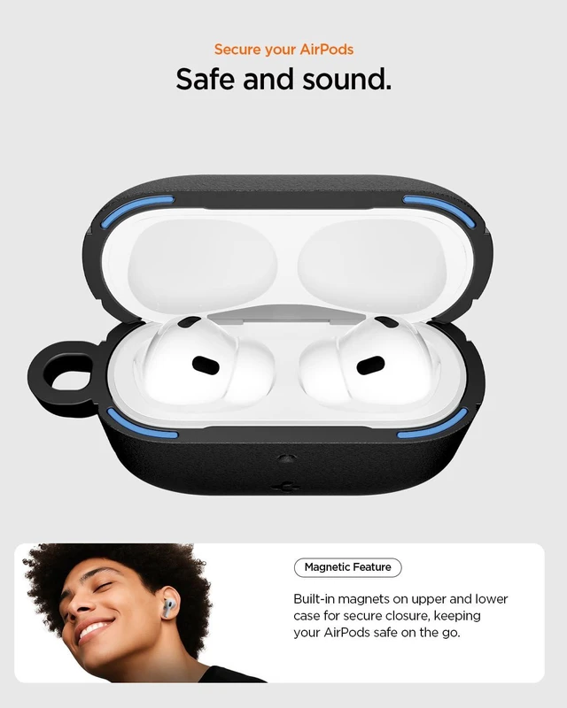 Alt view image 4 of 7 - Vault Case Designed for AirPods Pro 3 Case (2025) Secure Magnetic Lock, Military-Grade Drop Protection, Carabiner Included - Matte Black
