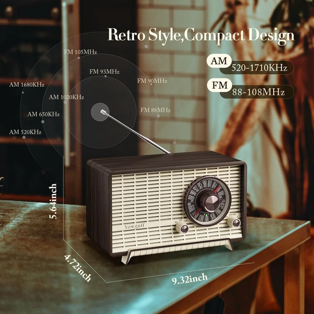 Alt view image 5 of 6 - AM FM Radio Classic Retro Wood Table Bluetooth Speaker Plug-in Wall Vintage wooden cabinet portable radio with stable reception,AC power,loud speaker, large tuning dial,decor & gift for seniors