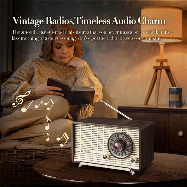 Alt view image 4 of 6 - AM FM Radio Classic Retro Wood Table Bluetooth Speaker Plug-in Wall Vintage wooden cabinet portable radio with stable reception,AC power,loud speaker, large tuning dial,decor & gift for seniors