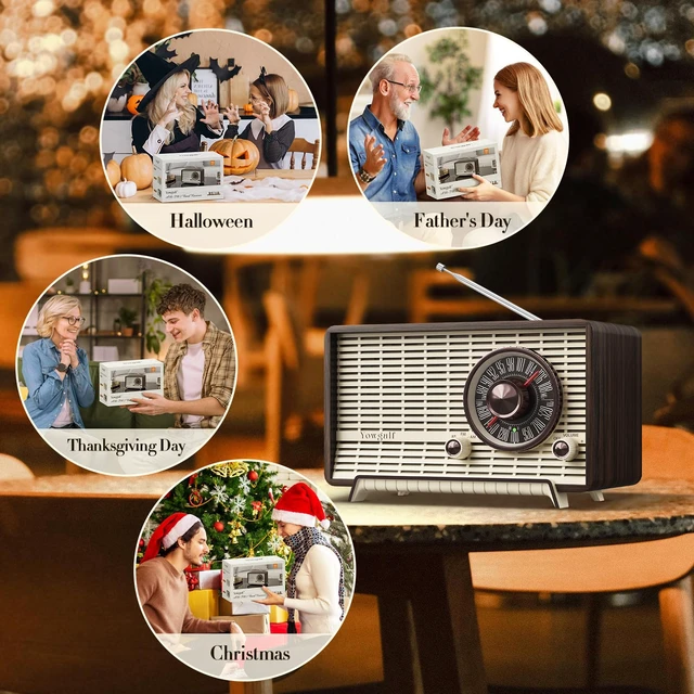 Alt view image 6 of 6 - AM FM Radio Classic Retro Wood Table Bluetooth Speaker Plug-in Wall Vintage wooden cabinet portable radio with stable reception,AC power,loud speaker, large tuning dial,decor & gift for seniors