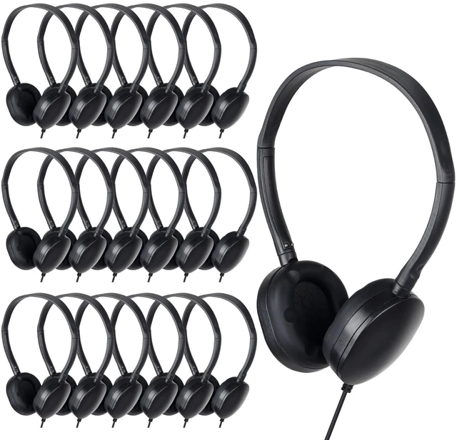 Main image of Headphones Bulk 24 Pack for Classroom School,Wholesale Earphones Class Set for Students Teens, Adult Group Learning, Computer Lab, Library, Online Lesson and Testing 3.5mm Jack (Black)