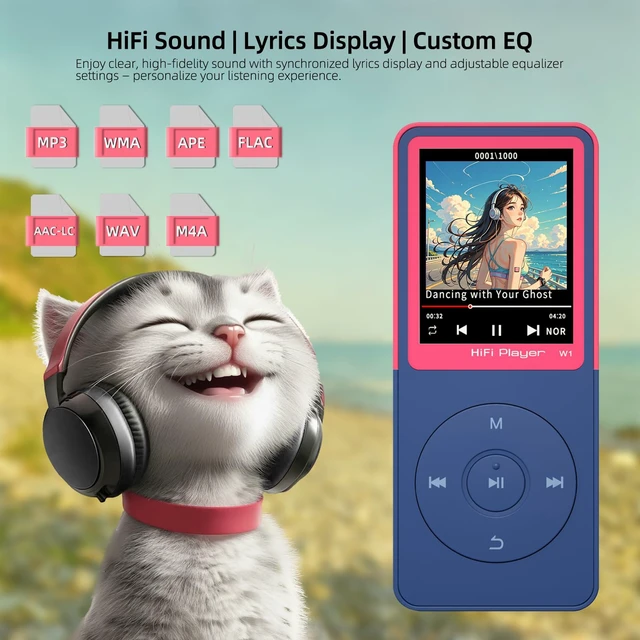 Alt view image 4 of 7 - MP3 Player with Bluetooth 5.3, 1.8" Screen, Color-Block Music Player with FM Radio, Voice Recorder, A-B Repeat, Resume Playback and Up to 128GB microSD for Running and Travel,Pink,32GB