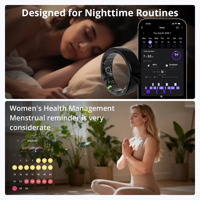 Alt view image 3 of 7 - Smart Ring for Women, Health Tracker & 5ATM, R02.(Black Ceramic, 10#) Smart Ring & No Subscription Fee, Menstrual Cycle, Skin Temperature, Heart Rate, Sleep Health Monitoring, Sports Tracking
