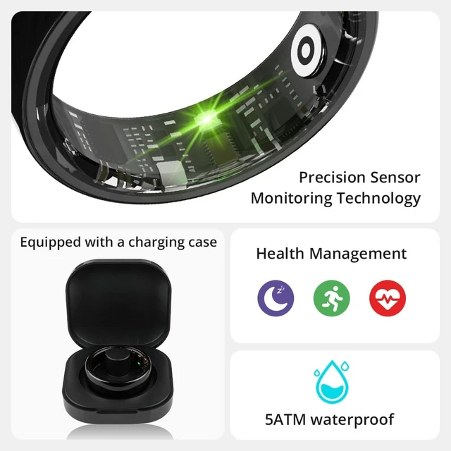 Alt view image 4 of 7 - Smart Ring for Women, Health Tracker & 5ATM, R02.(Black Ceramic, 10#) Smart Ring & No Subscription Fee, Menstrual Cycle, Skin Temperature, Heart Rate, Sleep Health Monitoring, Sports Tracking