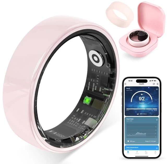 Main image of Smart Ring for Women, Health Tracker & 5ATM, R02. (Pink Ceramic, 8#) Smart Ring & No Subscription Fee, Menstrual Cycle, Skin Temperature, Heart Rate, Sleep Health Monitoring, Sports Tracking