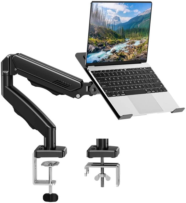 Main image of Laptop Stand for Desk, Adjustable Aluminum Laptops Arm Mount for 14-17 Inch Notebook & 32" Monitor, Laptops Arm for Desk Support for 4.4-19.8lbs, 2-in-1 Laptop Desk Mount with Clamp/Grommet