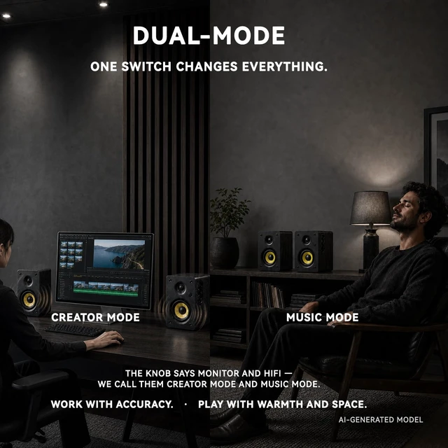 Alt view image 3 of 7 - SW206 80W 2.0 Active Bookshelf Speakers, Dual-Mode Creator & Music 4" Carbon Fiber + 25mm Silk Dome, 24bit DAC, 6.35mm TRS Balanced + (Optical/Coaxial/AUX/USB/BT) Inputs, MDF, (Pair, Black)