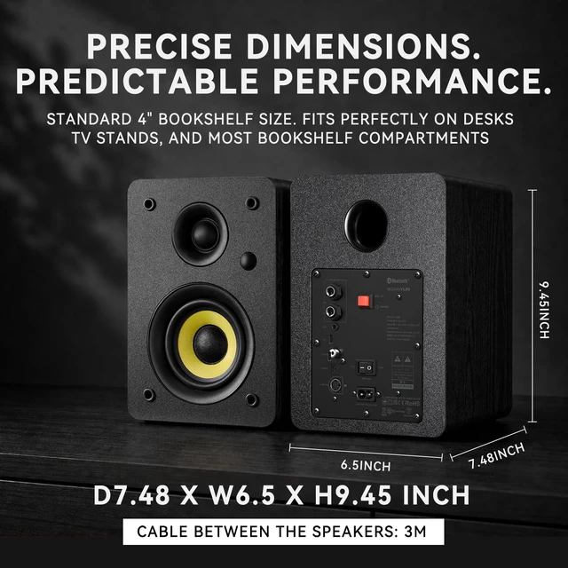 Alt view image 6 of 7 - SW206 80W 2.0 Active Bookshelf Speakers, Dual-Mode Creator & Music 4" Carbon Fiber + 25mm Silk Dome, 24bit DAC, 6.35mm TRS Balanced + (Optical/Coaxial/AUX/USB/BT) Inputs, MDF, (Pair, Black)