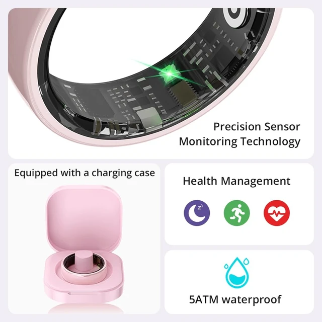 Alt view image 4 of 7 - Smart Ring for Women, Health Tracker & 5ATM, R02. (Pink Ceramic, 8#) Smart Ring & No Subscription Fee, Menstrual Cycle, Skin Temperature, Heart Rate, Sleep Health Monitoring, Sports Tracking