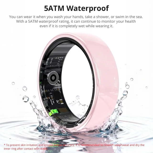 Alt view image 6 of 7 - Smart Ring for Women, Health Tracker & 5ATM, R02. (Pink Ceramic, 8#) Smart Ring & No Subscription Fee, Menstrual Cycle, Skin Temperature, Heart Rate, Sleep Health Monitoring, Sports Tracking