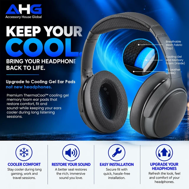 Alt view image 2 of 7 - AE2 Cool Gel Ear Pads Compatible with Bose SoundLink ae2 Headphones Cooling Gel Easy DIY Fit Premium Protein Leather Extra Thick Soft High-Density Foam