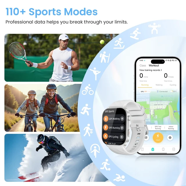 Alt view image 7 of 7 - Smart Watch, GPS, 2.01" HD Touch Fitness Watch, Silver Gray 2.01"HD Touchscreen, for iPhone/Android Phones, Fitness Tracker, Heart Rate/Sleep Monitor, 110+ Sport, Waterproof