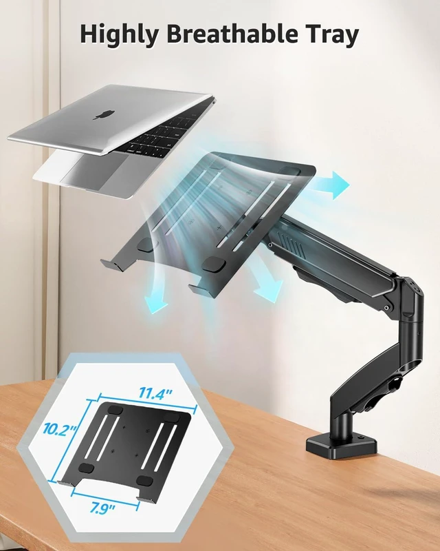 Alt view image 5 of 7 - Laptop Stand for Desk, Adjustable Aluminum Laptops Arm Mount for 14-17 Inch Notebook & 32" Monitor, Laptops Arm for Desk Support for 4.4-19.8lbs, 2-in-1 Laptop Desk Mount with Clamp/Grommet