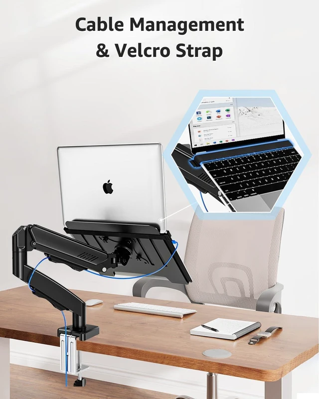 Alt view image 6 of 7 - Laptop Stand for Desk, Adjustable Aluminum Laptops Arm Mount for 14-17 Inch Notebook & 32" Monitor, Laptops Arm for Desk Support for 4.4-19.8lbs, 2-in-1 Laptop Desk Mount with Clamp/Grommet