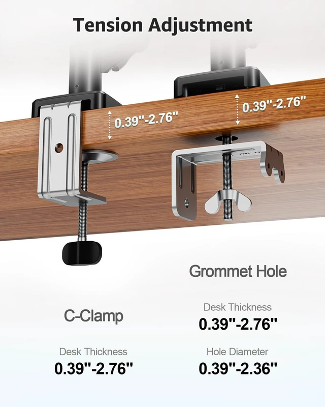 Alt view image 7 of 7 - Laptop Stand for Desk, Adjustable Aluminum Laptops Arm Mount for 14-17 Inch Notebook & 32" Monitor, Laptops Arm for Desk Support for 4.4-19.8lbs, 2-in-1 Laptop Desk Mount with Clamp/Grommet