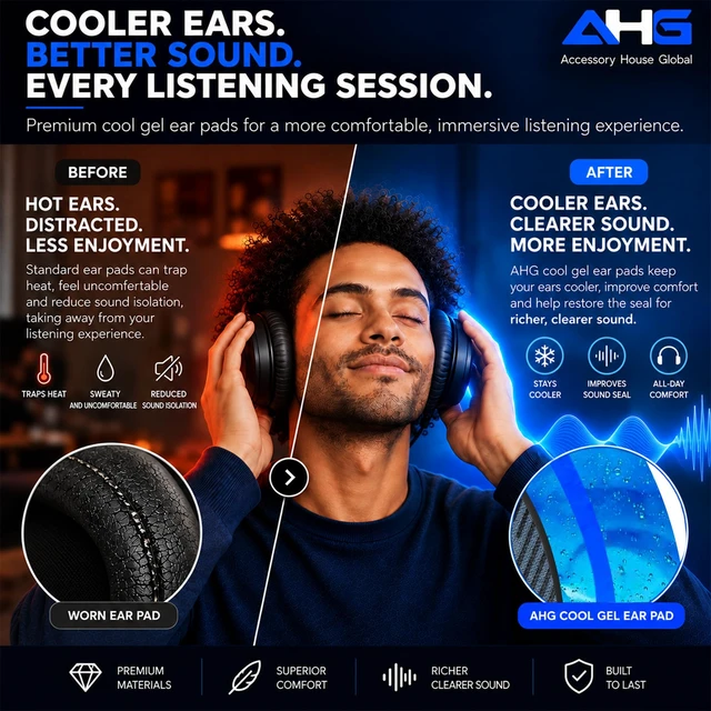 Alt view image 4 of 7 - AE2 Cool Gel Ear Pads Compatible with Bose SoundLink ae2 Headphones Cooling Gel Easy DIY Fit Premium Protein Leather Extra Thick Soft High-Density Foam