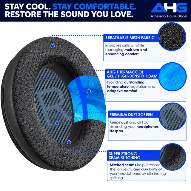Alt view image 3 of 7 - AE2 Cool Gel Ear Pads Compatible with Bose SoundLink ae2 Headphones Cooling Gel Easy DIY Fit Premium Protein Leather Extra Thick Soft High-Density Foam