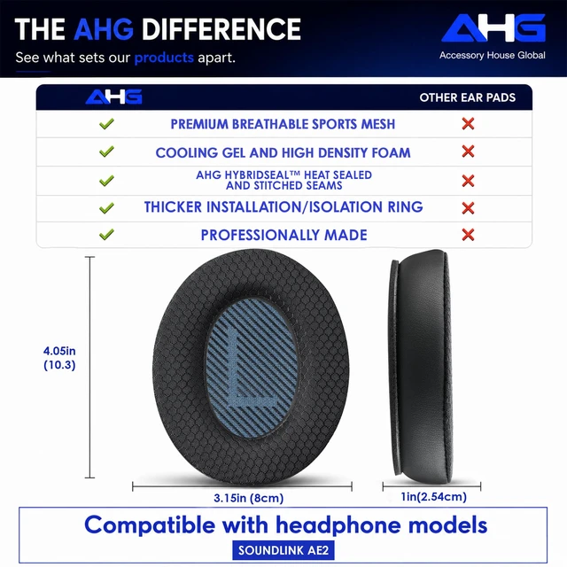 Alt view image 6 of 7 - AE2 Cool Gel Ear Pads Compatible with Bose SoundLink ae2 Headphones Cooling Gel Easy DIY Fit Premium Protein Leather Extra Thick Soft High-Density Foam