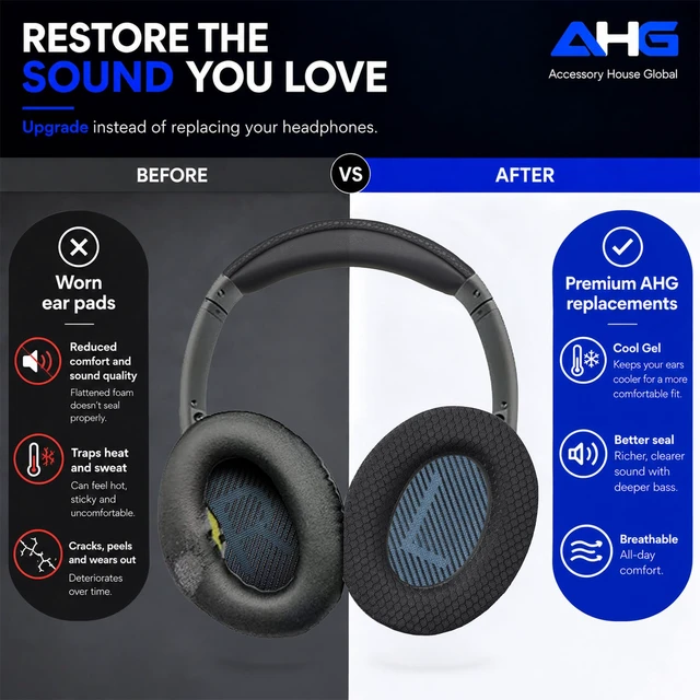 Alt view image 5 of 7 - AE2 Cool Gel Ear Pads Compatible with Bose SoundLink ae2 Headphones Cooling Gel Easy DIY Fit Premium Protein Leather Extra Thick Soft High-Density Foam