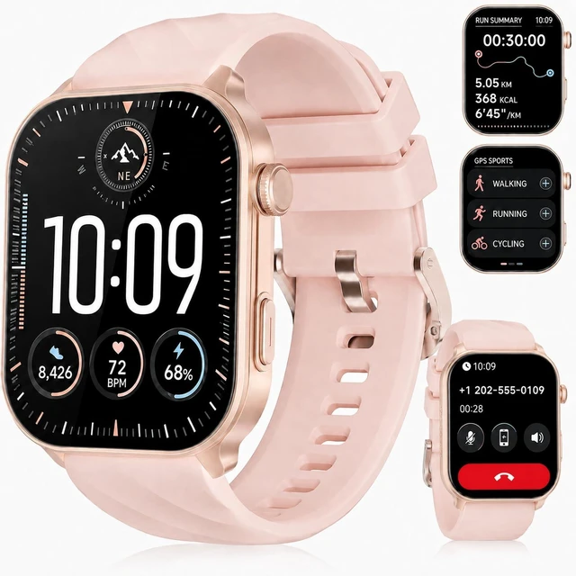 Main image of Smart Watches for Women, GPS, 2.01" HD Fitness Watch Rose Gold 2.01"HD Touchscreen, for iPhone/Android Phones, Fitness Tracker, Heart Rate/Sleep Monitor, 110+ Sport, Waterproof