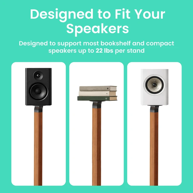 Alt view image 7 of 7 - Wood and Metal Speaker Stands, Pair, Black and Walnut 30.75in floor standing for bookshelf and compact speakers, 22 lb capacity, cable management, walnut wood and black metal