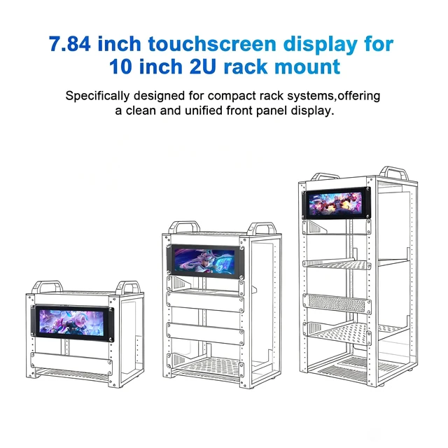 Alt view image 3 of 7 - 7.84 Inch 2U Rack Mount Touchscreen Monitor,1280×400 IPS Secondary Display with Speaker, Compatible with DeskPi RackMate T0/T1/T2/T0 Plus/T1 Plus/TL1, Tecmojo 4U/6U/9U/12U 10inch Server Rack Cabinet
