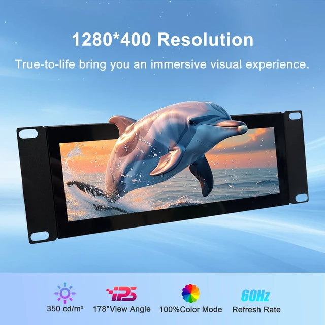 Alt view image 7 of 7 - 7.84 Inch 2U Rack Mount Touchscreen Monitor,1280×400 IPS Secondary Display with Speaker, Compatible with DeskPi RackMate T0/T1/T2/T0 Plus/T1 Plus/TL1, Tecmojo 4U/6U/9U/12U 10inch Server Rack Cabinet