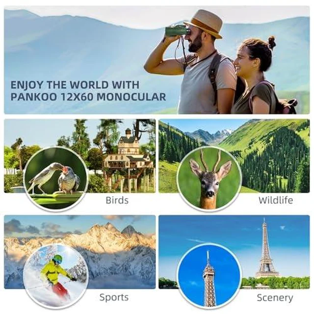 Alt view image 5 of 7 - 12x60 Powerful Monocular for Adults High Powered, 2026 New Version, Smartphone Adapter Tripod Plus Portable Bag, Larger Vision Monoculars with BAK4 Prism & FMC Lens, for Bird Watching Hiking