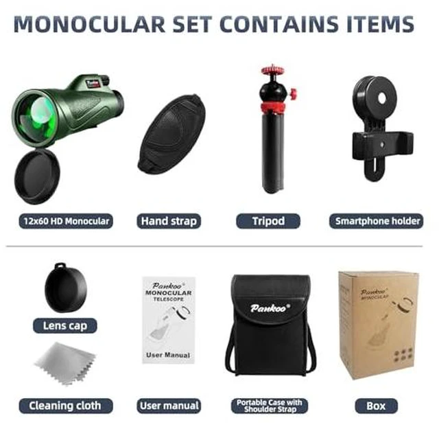 Alt view image 7 of 7 - 12x60 Powerful Monocular for Adults High Powered, 2026 New Version, Smartphone Adapter Tripod Plus Portable Bag, Larger Vision Monoculars with BAK4 Prism & FMC Lens, for Bird Watching Hiking