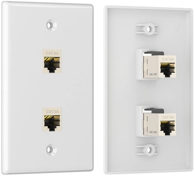 Alt view image 4 of 7 - 5-Pack Shielded Cat6A Ethernet Wall Plate, 2-Port RJ45 Wall Plate 2-Port Keystone Wall Plates with Cat 6A Shielded Coupler and Bracket, Female to Female Cat6a Wall Plate, Cat6a/Cat6/5e, PoE