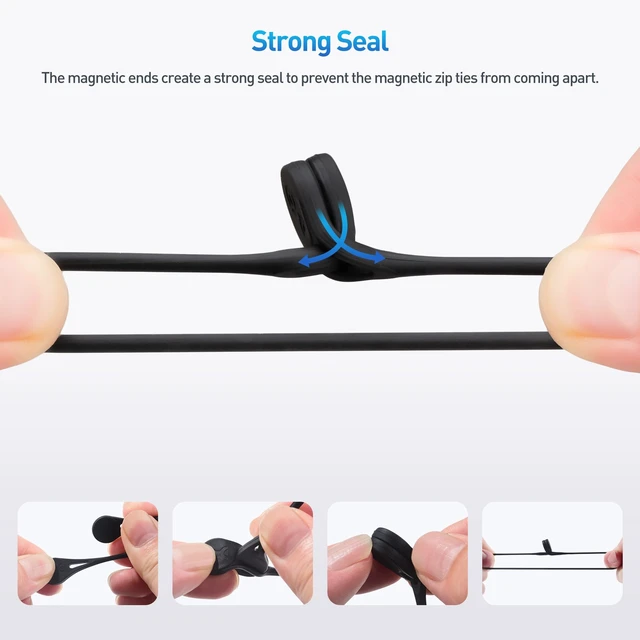 Alt view image 2 of 7 - 20-Pack Ultra Strong Silicone Magnetic Ties Black and White, Magnetic Cord Ties, ZipTies, Cord Organizer